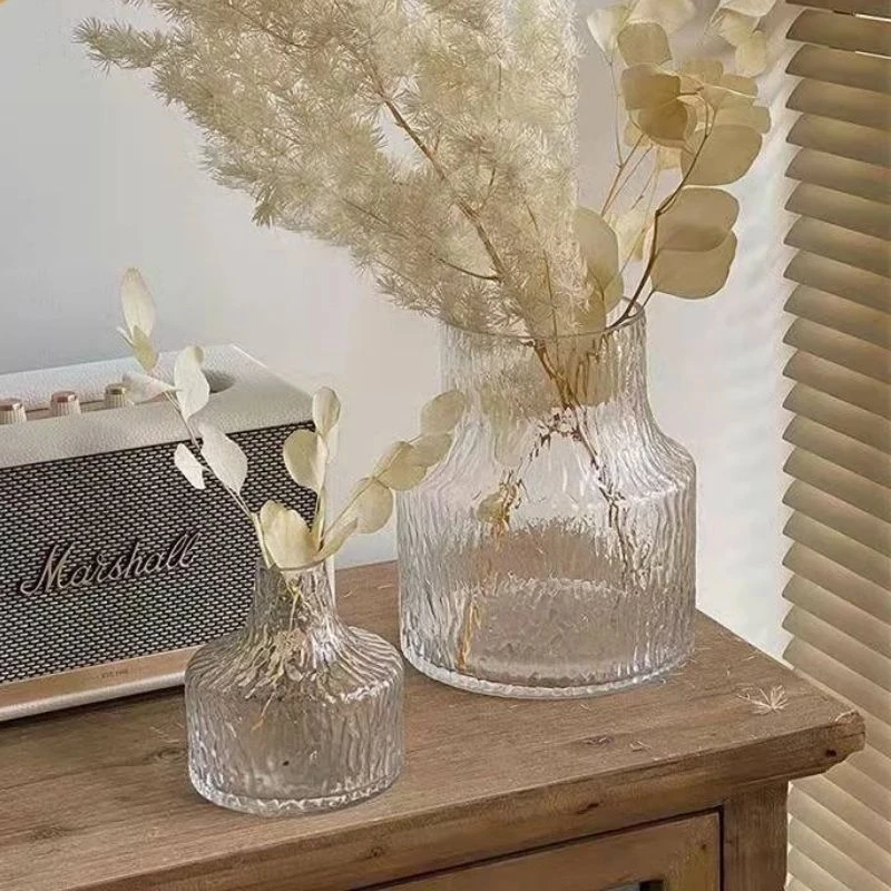 Glass Vase Glacier Texture Flower Vase Transparent Hydroponic Vase Living Room Decoration Terrarium Creative Home Decor