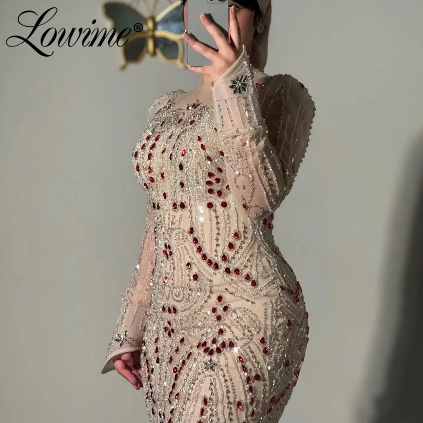 فستان سهرة إسلامي عاري بأكمام طويلة بلون الشمبانيا رسمي مخصص عربي دبي مقاس كبير رداء حفلات الزفاف للنساء Abendkleider