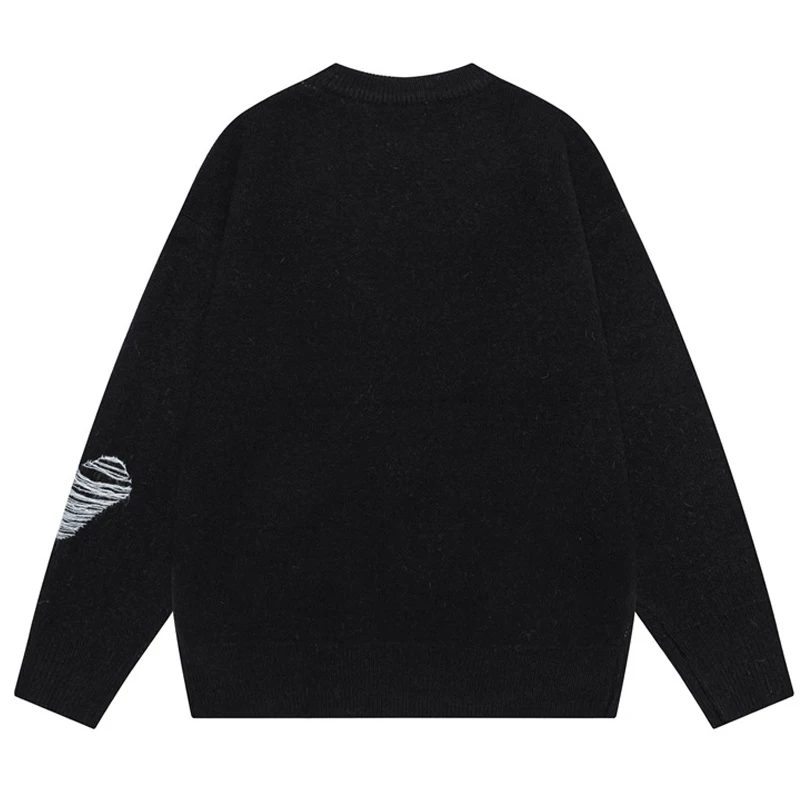 Men Harajuku Sweater Contrasting Color Butterfly Hole Pullover Casual O-neck Knitted Top Hip Hop Loose Sweater Couple Streetwear