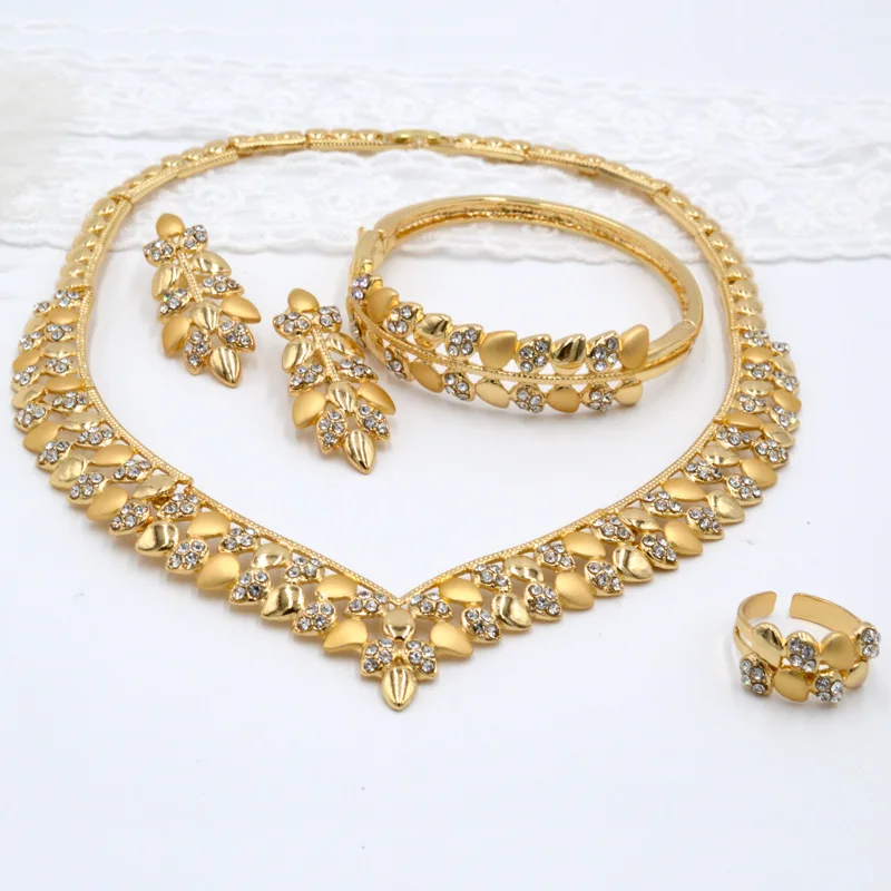 ZEADear Jewelry Sets Luxury 18K Gold Plated Leaf Shape Necklace Earrings Bracelet Ring Dubai African Wedding Jewellery Gift