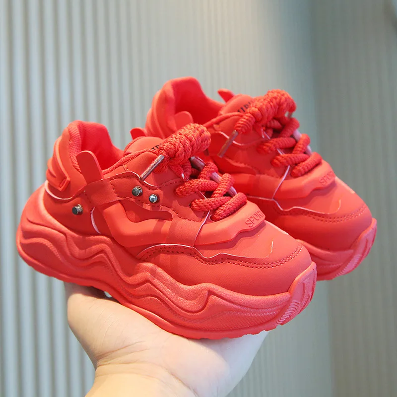 

Spring Autumn Children Fashion Thicken Dad Shoes Girls Solid Color Sneakers Boys Running Soft Soled Sport Shoes Front Lacing