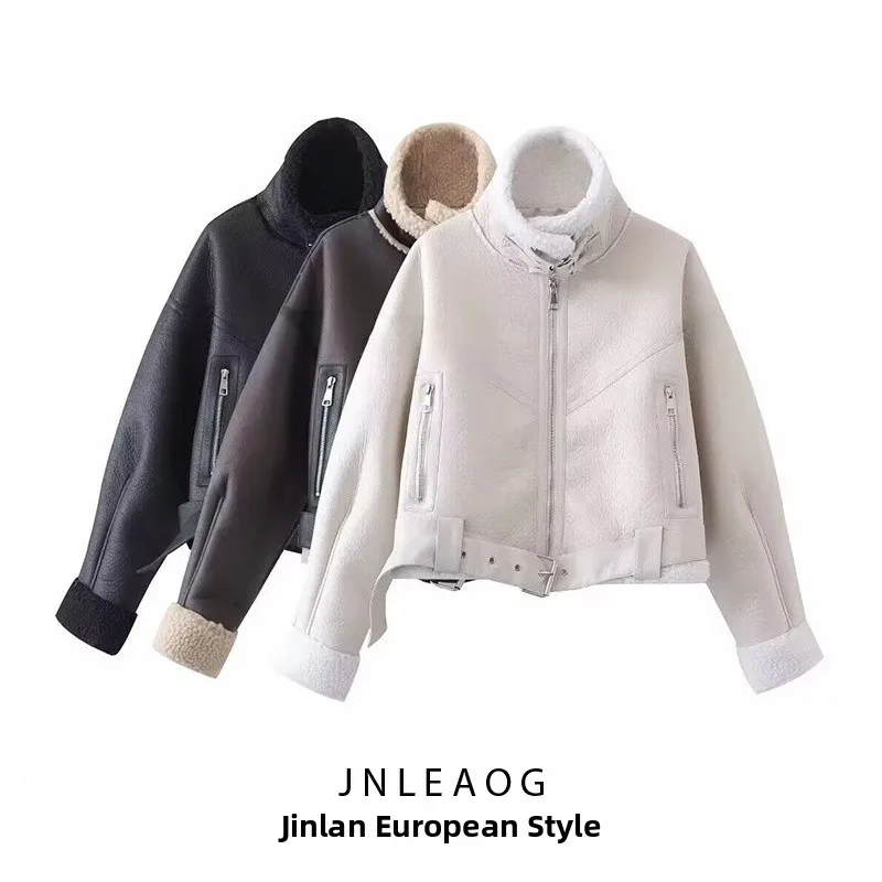 Fashionable Short Biker Jacket Stand Collar Zipper Decoration Women's Spring New Style Outerwear JNLEAOG Commute Style Slim Fit