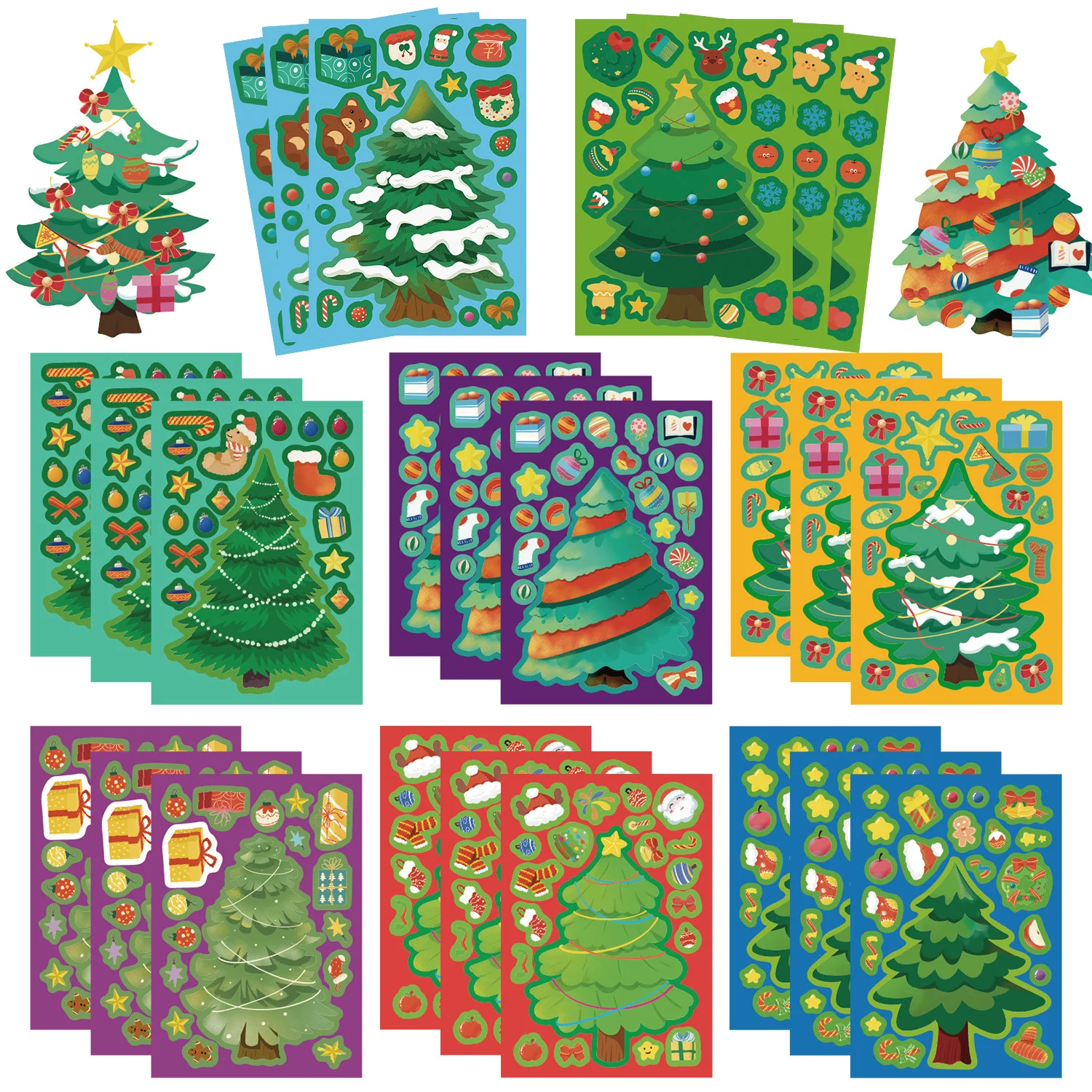 8Sheets Christmas Tree Make a Face Puzzle Stickers Decoration Luggage Phone Guitar Cup Scrapbook Waterproof Stickers Kid Toys