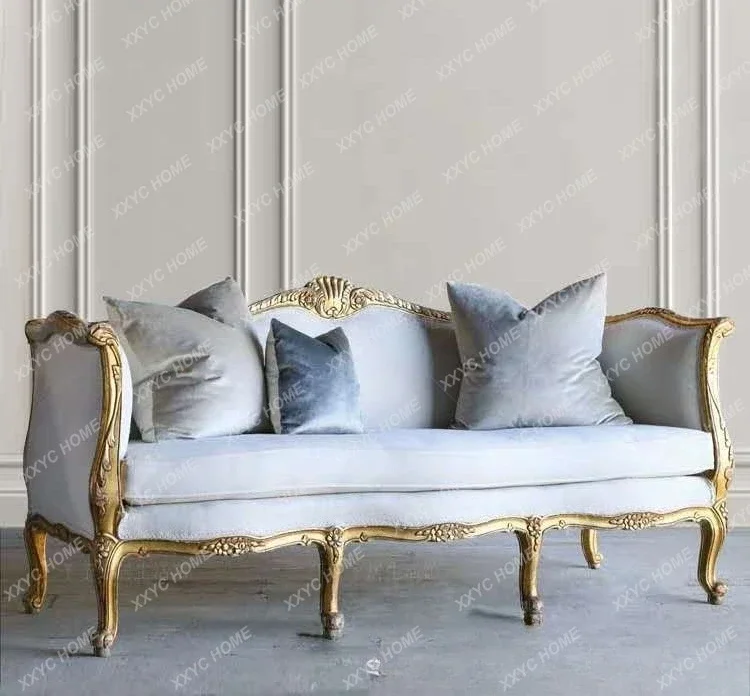 HH Country living room solid wood double triple sofa  gold studio photography old soft bag sofa