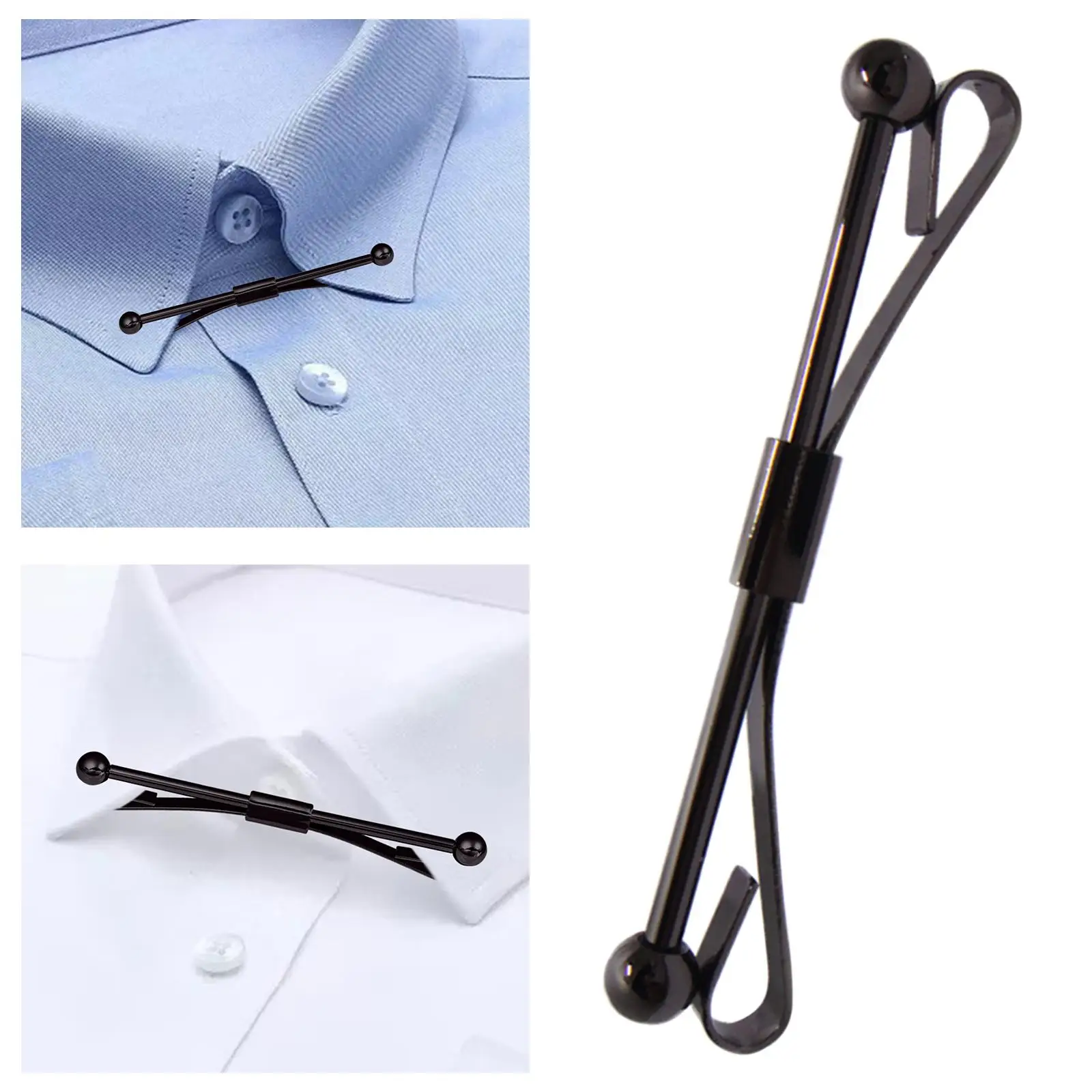 Men\'s Tie Clips Tie Collar Bar Pin Cravat Pin Black Shirt Collar Clip for Gentlemen Shirt Suit Necktie Wedding Business