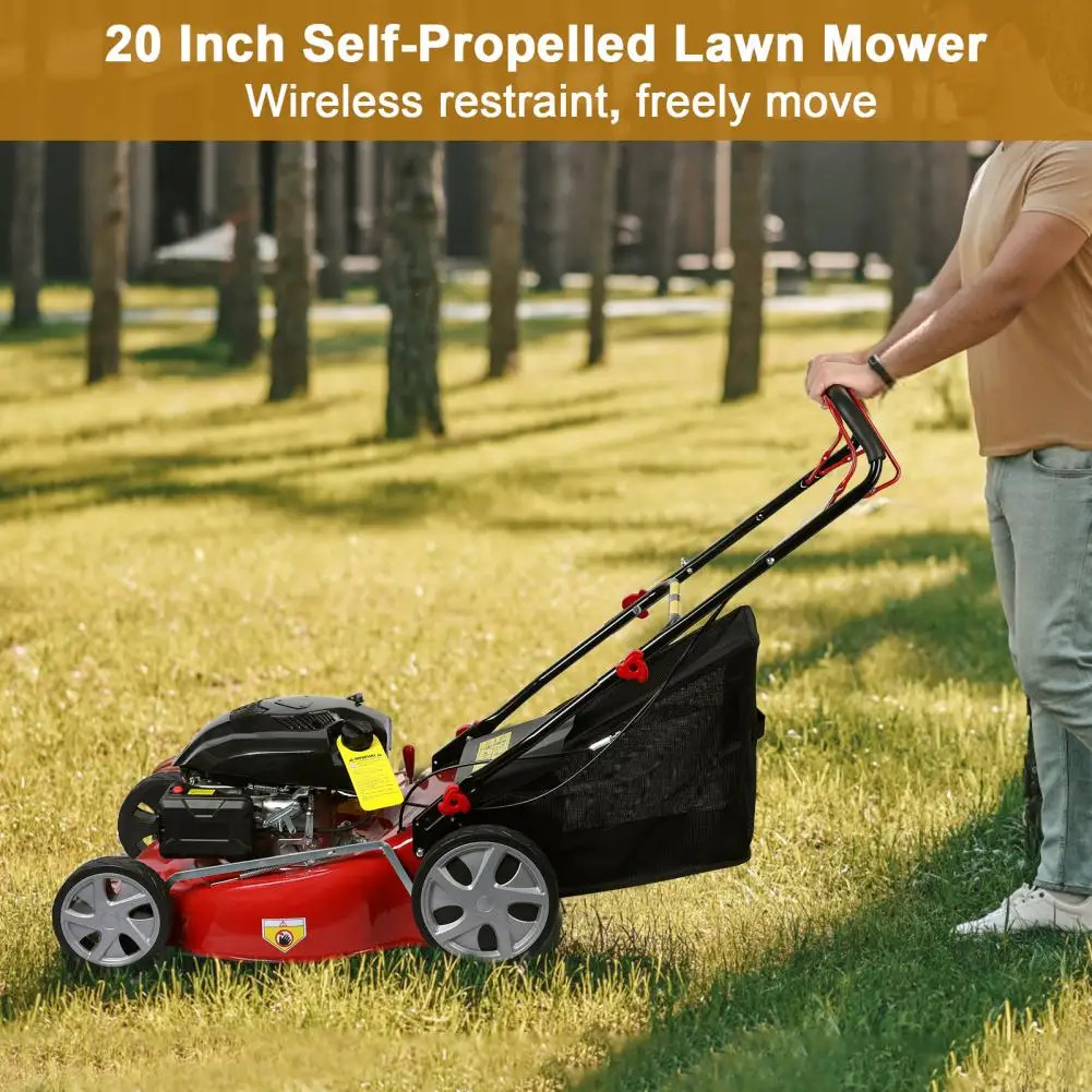 Lawn Mower, Self Propelled Mower, 141cc Gas Engine Lawn Mower, Push Lawn Mower with 50L Grass Tank, Big Wheels