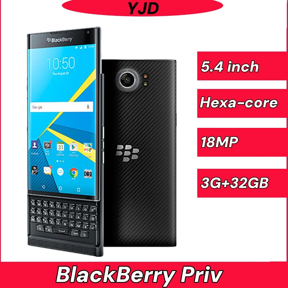 Usado 98% nuevo Blackberry Priv 4G LTE 5,4 ''18MP + 2MP 3GB RAM 32GB ROM hexa-core teclado QWERTY Android Slider teléfono móvil