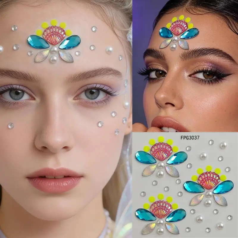 Glänzende Strass-Gesichtsjuwelen-Aufkleber Selbstklebend Schillernd Für Festival Rave Halloween Cosplay Make-up – Detail 3