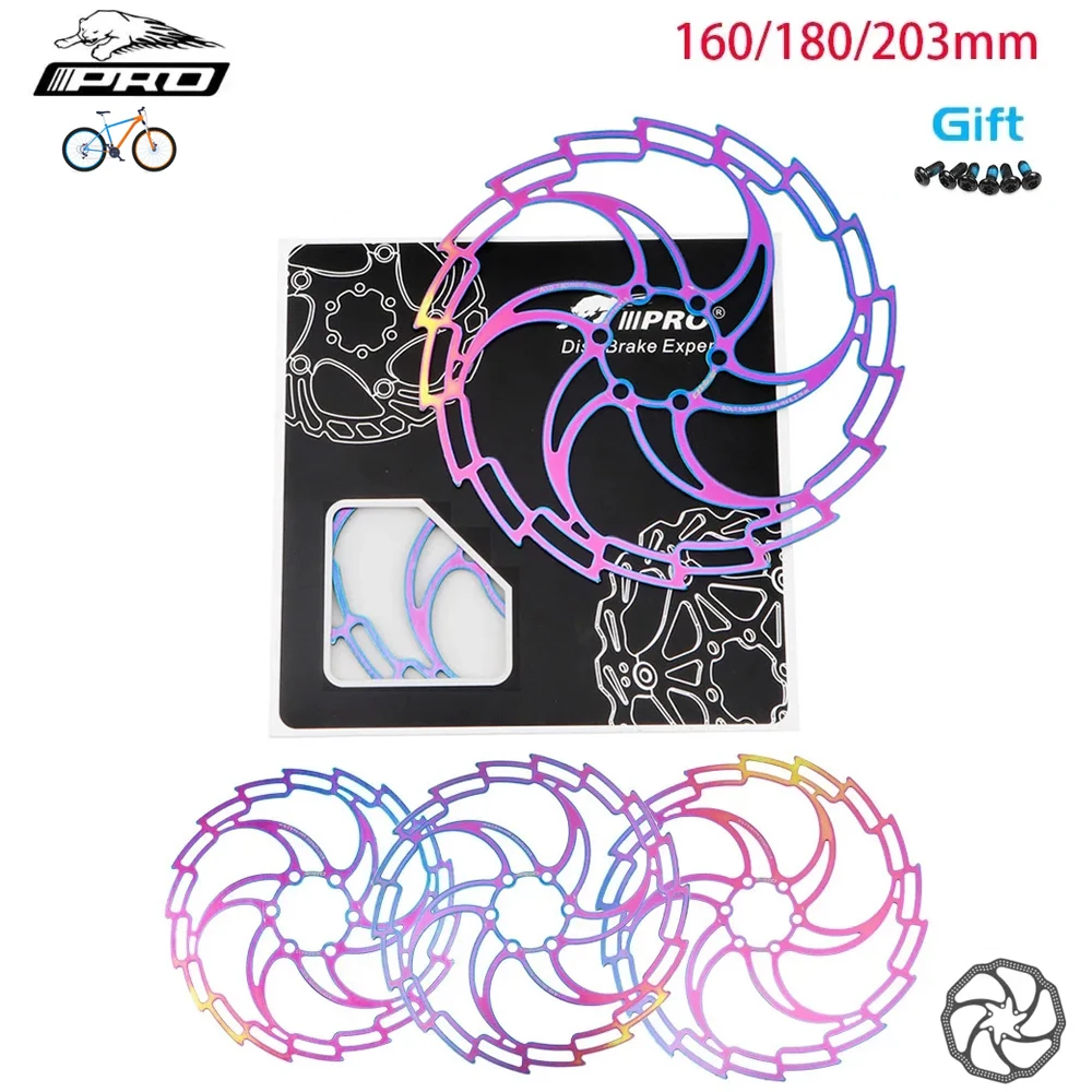 

IIIPRO MTB Bicycle Discs 160/180/203MM Colorful Mountain Bike Stainless Steel Skeleton Plated Discs Six Spike Brake Rotor