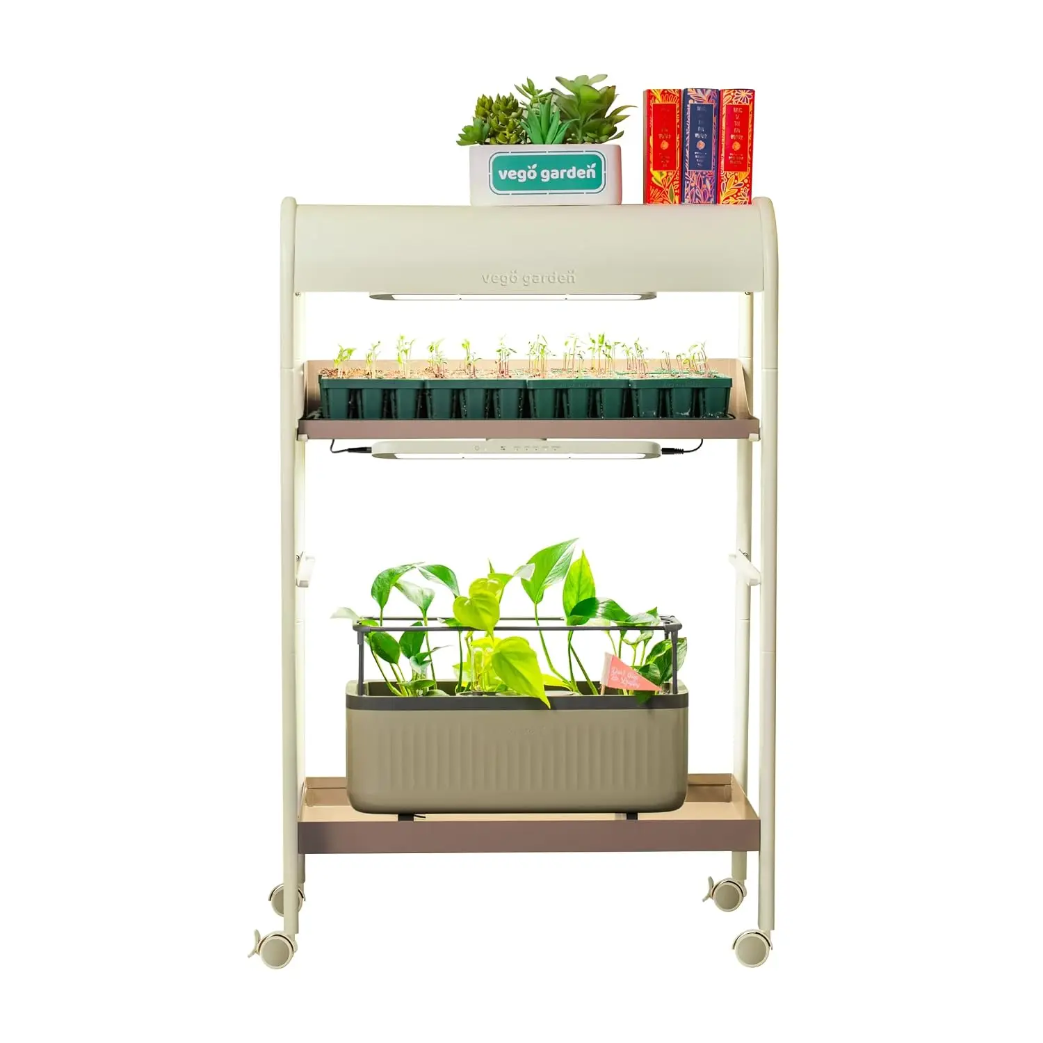 2 Tier Rolling Metal Corner Plant Stand with Grow Light, Full Spectrum LED Rack for Seed Starting Herbs Fruits, Customized