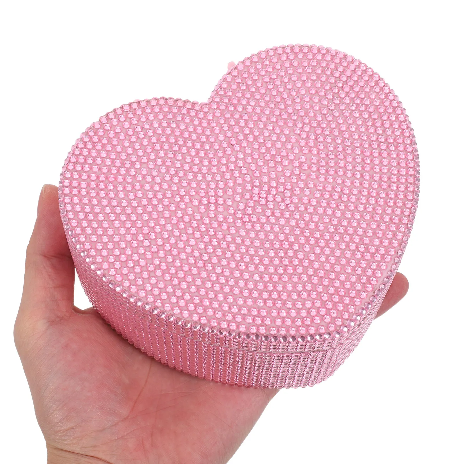 

Heart Shaped Jewelry Box Double Layer Rhinestone Pink Plastic Organizer with Mirror for Earrings Bracelets Necklaces Hair