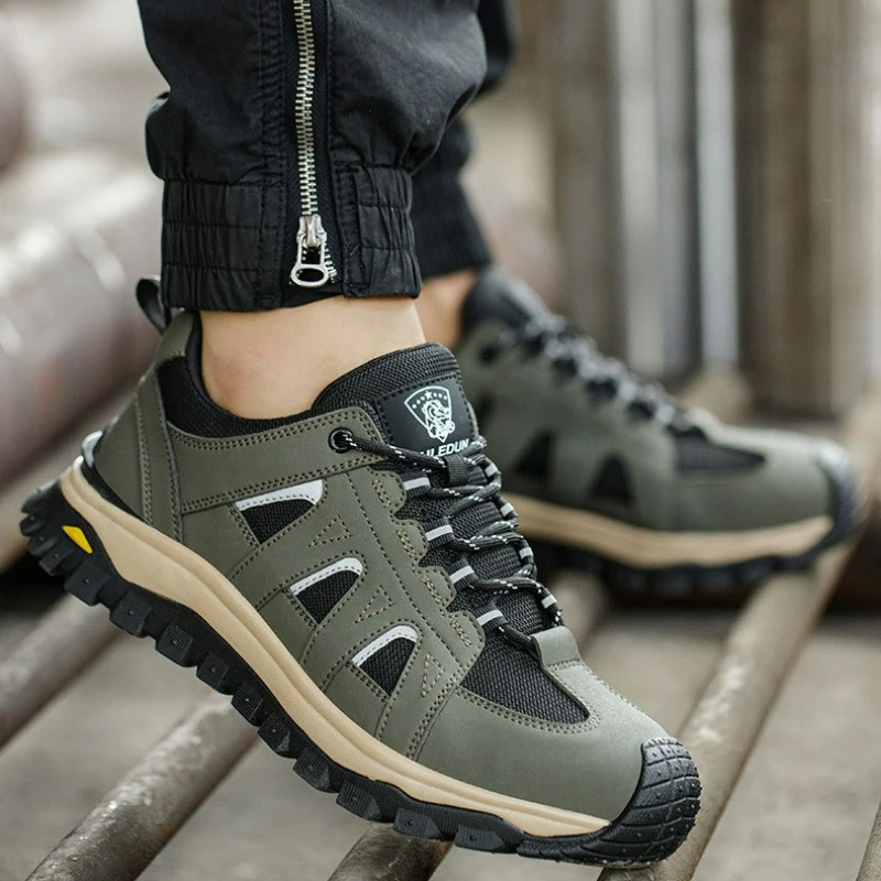 Men's Safety Boots Work Protective Shoes Anti-smash Anti-puncture Men Boots Outdoor Sneakers Non-slip Lace-up Steel Toe Shoes image 6