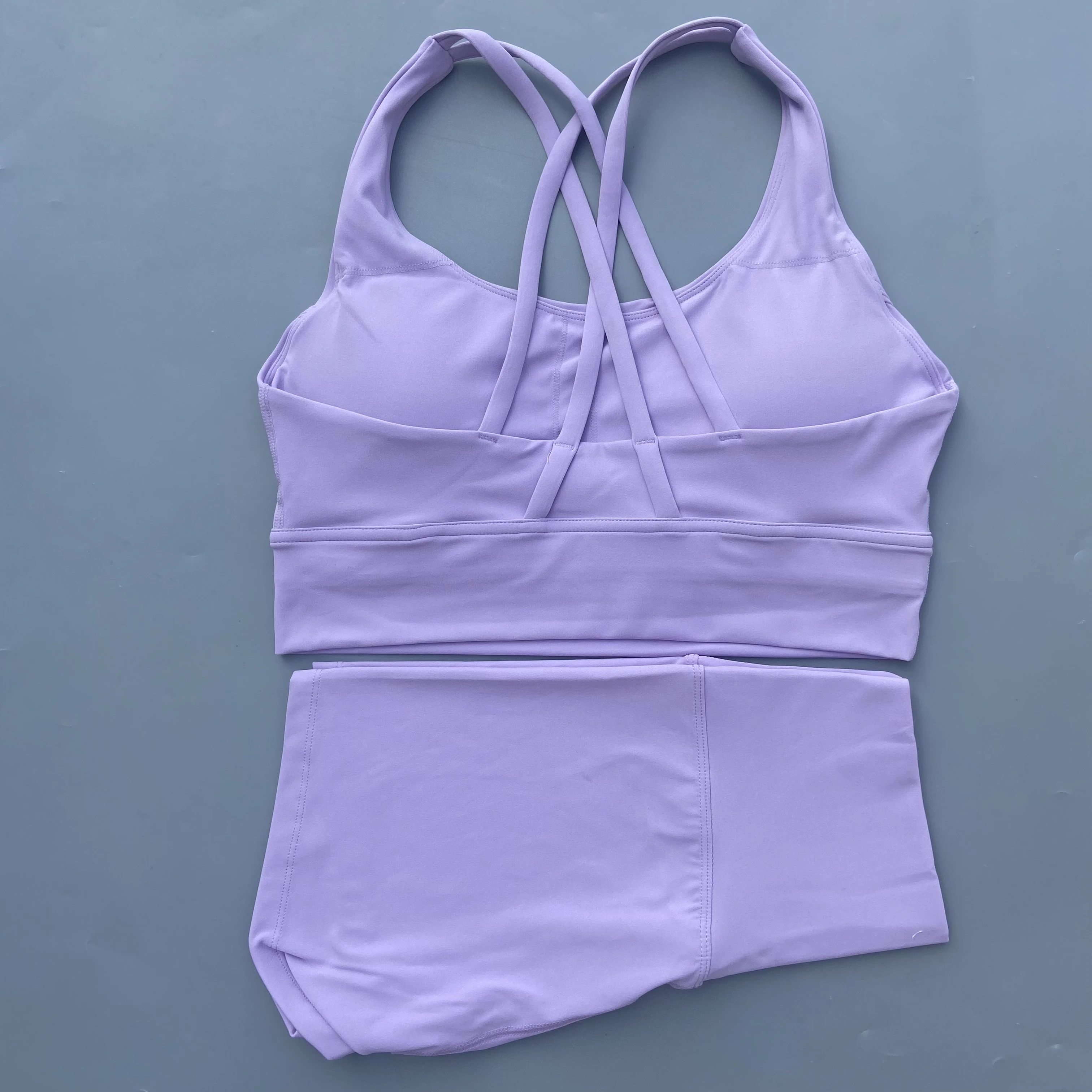 Solid Color Gym Bike Yoga Set Short Legging +Cross Back Sport Bra Tracksuit Athletic Women Gym Suit Comprehensive Training Jog - Image 5