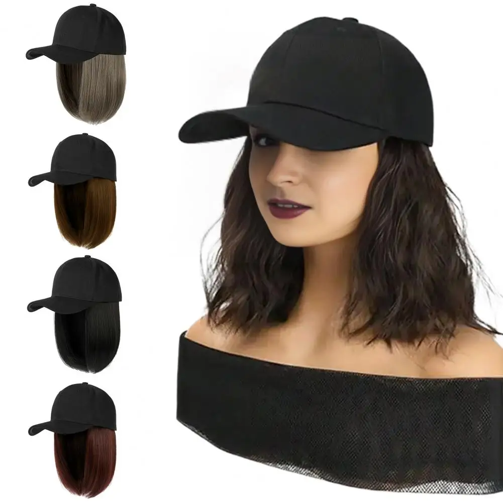 المرأة قبعة شعر مستعار قبعة بيسبول قابل للتعديل مع الشعر التمديد المظهر الطبيعي مقاومة للحرارة الاصطناعية قصيرة مستقيم بوب شعر مستعار قبعة #4