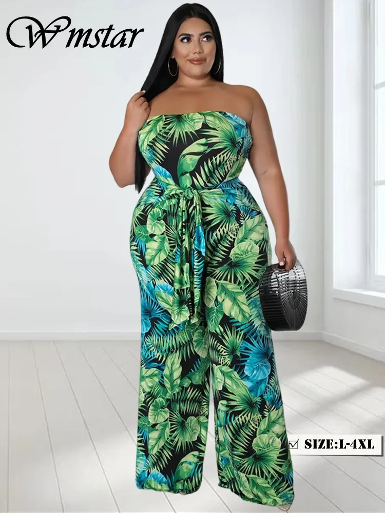 Wmstar Jumpsuit Plus Size Women Clothes Printed Off Shoulder with Bandage Summer Holiday Beach New Style Wholesale Dropshipping