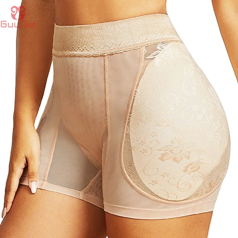 GUUDIA Middle Waist Removable Padded Jacquard Pleated Butt Line Stretchy Hip Butt Enhancer Women Shapewear Panties Body Shaper