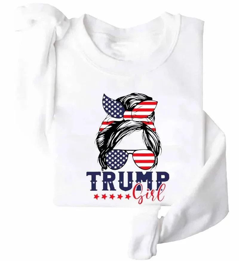 Trump Girl Messy Bun Sweatshirt Trump 2024 Election American Flag Shirt Trump Sweatshirt for Women Trump Girl Sweatshirt