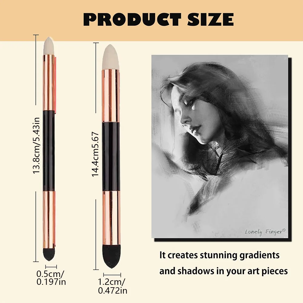 2Pcs Sketch Blending Sponge Pens, Double Headed, Washable & Reusable, for Artists, Shadowing, Detailing and Correcting Drawings
