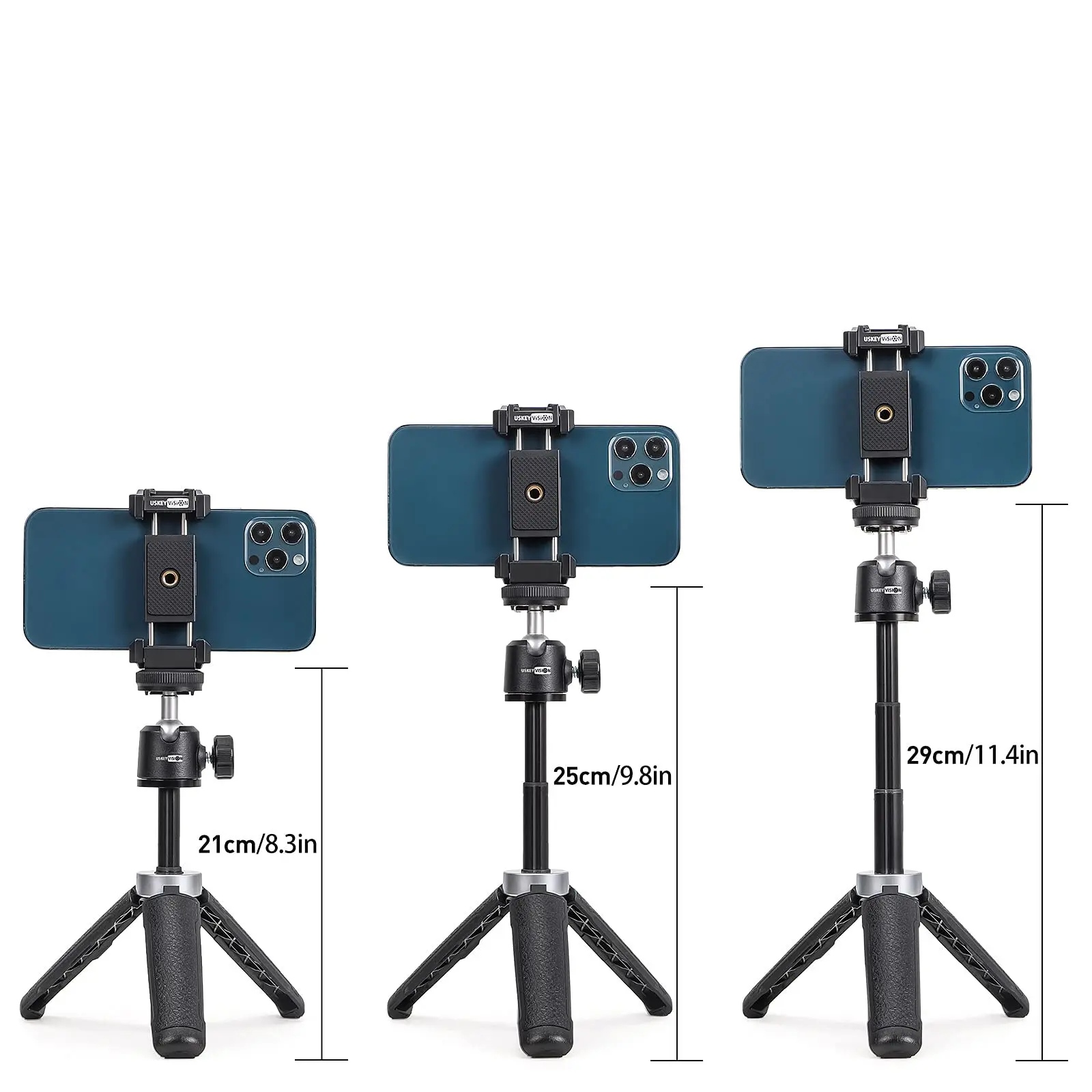 USKEYVISION Retractable Tripod with Microphone/LED Video Light/Smartphone Clip/Extendable Tripod Kit for Youtube Live Conference