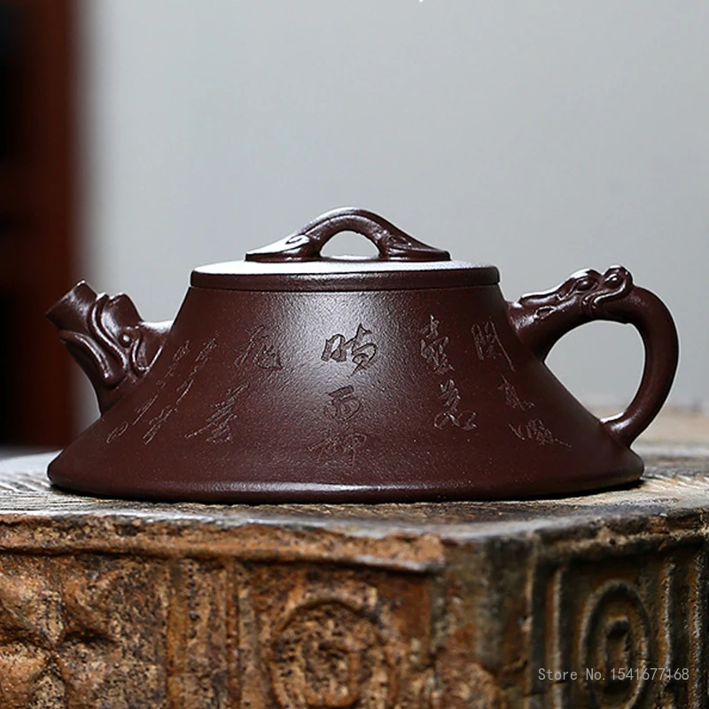 150ml Capacity Chinese Yixing High-end Raw ore purple vermilion mud Teapot, Famous Artists Hand-carved Kettle Zisha Tea Set, 1Pc