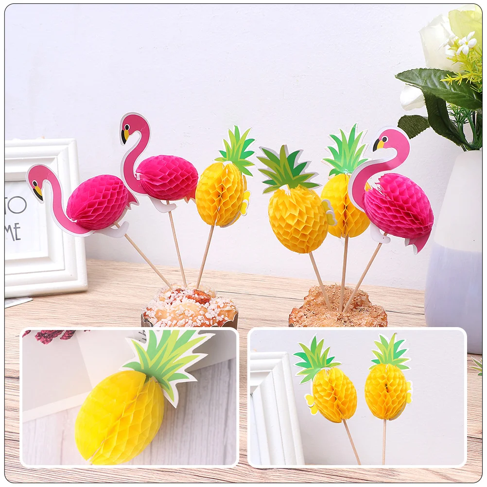 30 Pcs Flamingo Cake Insert Decorative Picks Hawaii Party Creative Inserted Cards Turkey Paper Cup Banquet