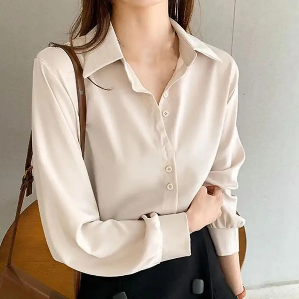 Women's Long-sleeved Shirt New Spring Fashion Solid Color Temperament Single-breasted Blouse Office Lady Wear Female Clothing