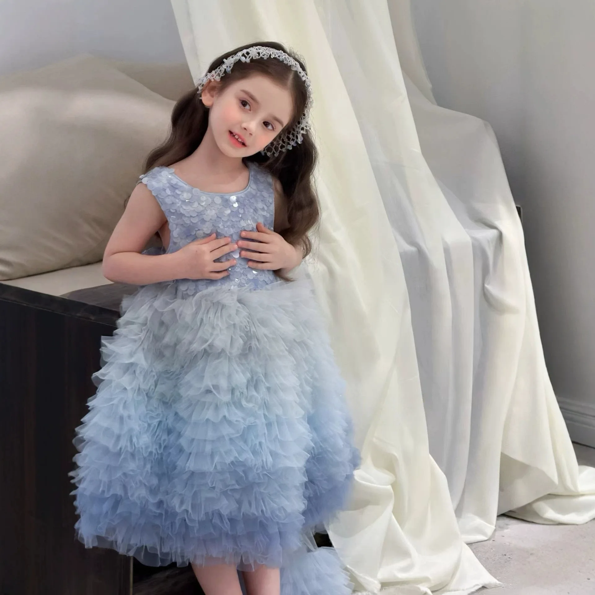 

Новое летнее платье-пачка для девочек с пайетками и цветами, модное праздничное платье принцессы для детей 2-6 лет