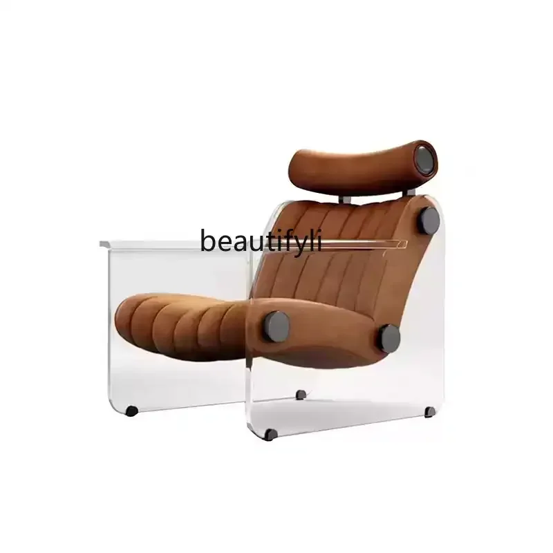 

Modern light luxury acrylic leisure chair household living room suspended leather art hotel lobby negotiation chair