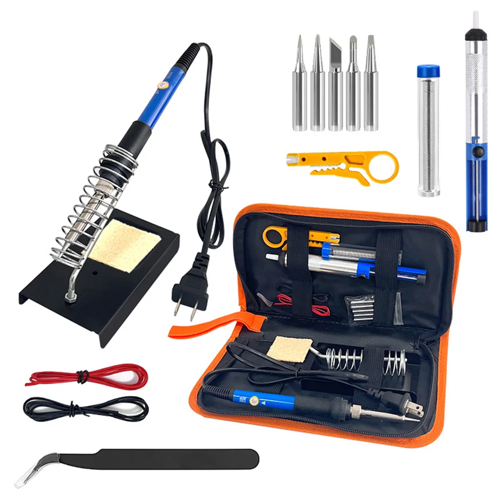 Adjustable Temperature 60W Soldering Iron Set with 15 Pieces and Complete Accessories for Electronics and Electrical Repairs