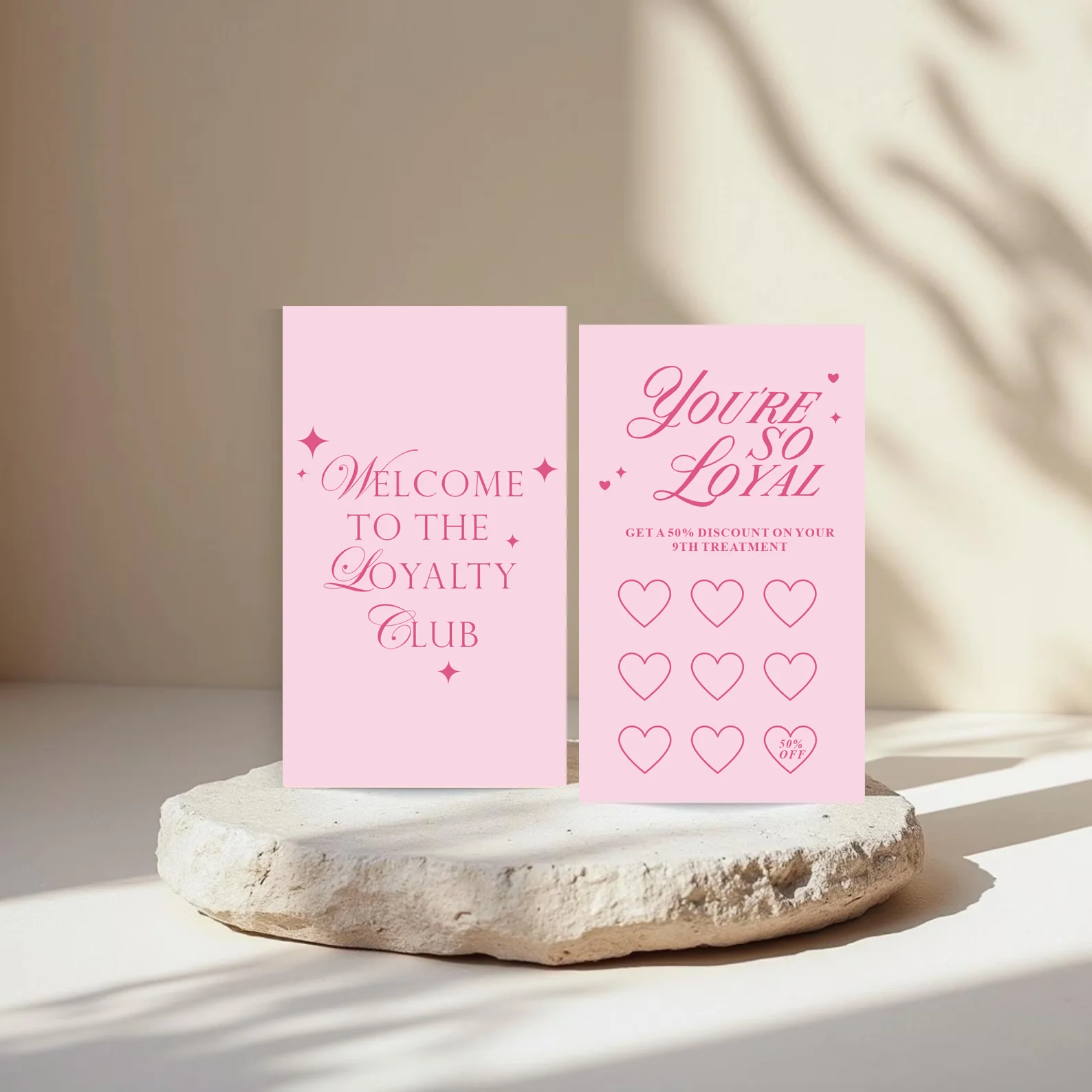 50 cards, Beauty Business Loyalty Card, Business Card size, full color matte front and back, Modern design, Hot pink