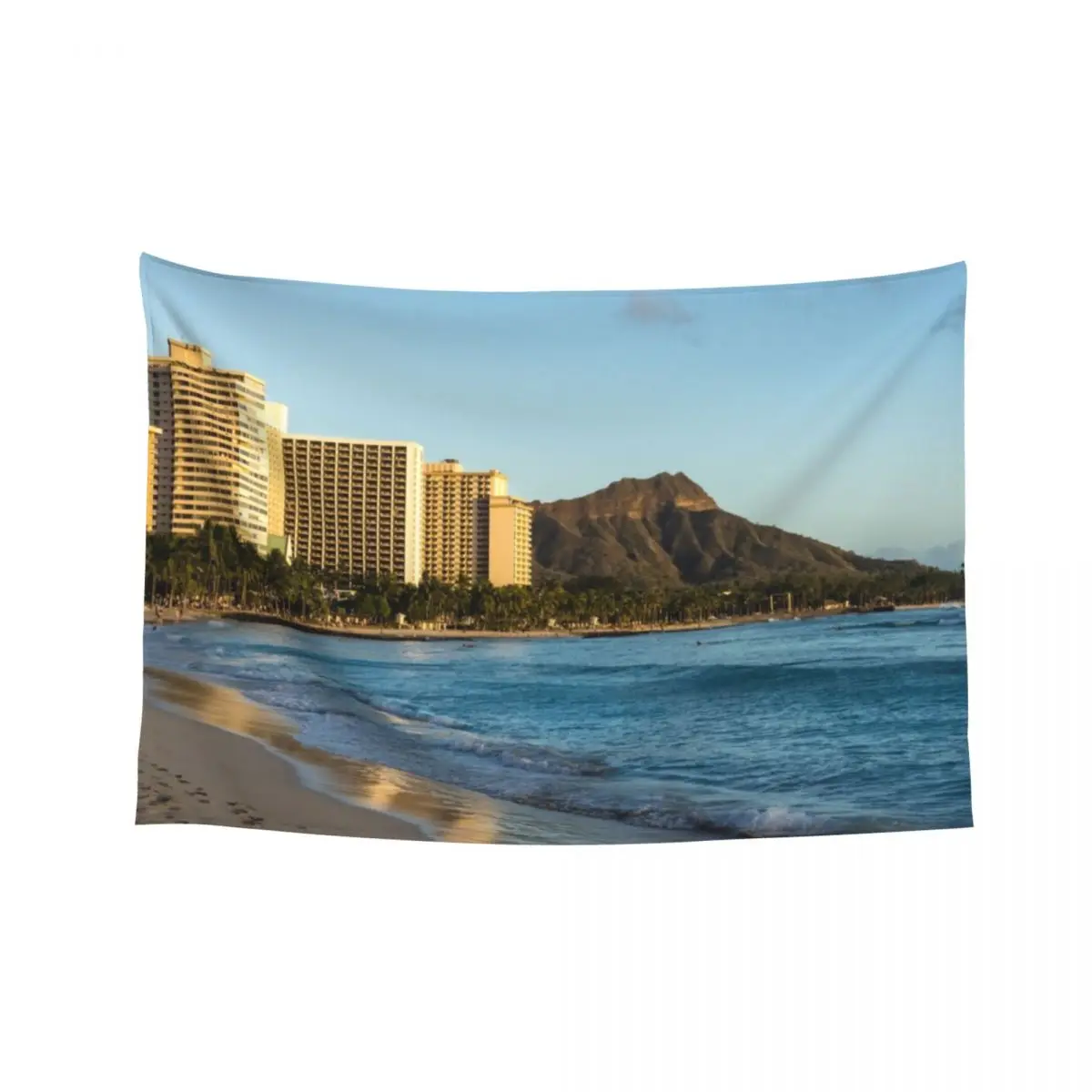 

Golden Bliss on the Beach - Waikiki and Diamond Head Volcano Tapestry Decoration Home Decorative Paintings Room Design Tapestry