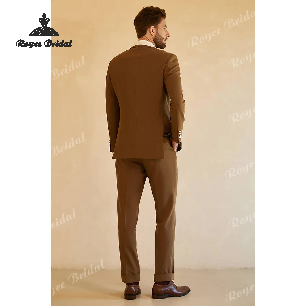 بدلة زفاف رجالية بنية مكونة من ثلاث قطع ذات طية صدر السترة 2026 بدلة زفاف غير رسمية واحدة الصدر للسهرة والحفلات الراقصة زي أوم مارياج #2