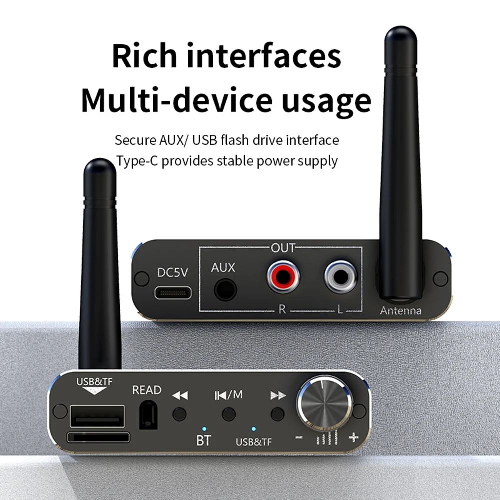 Bluetooth 5.4 Receiver Transmitter Low Latency AUX 3.5mm Optical Wireless Music Audio Adapter Support U-Disk Playback TF Card