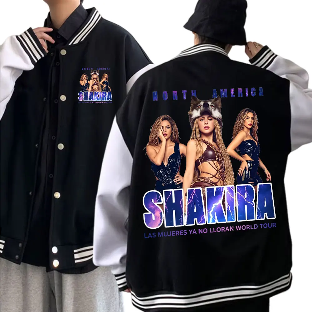 Shakira Las Mujeres Ya No Lloran World Tour 2026 Print Baseball Uniform Hoodie Jacket Women Men Harajuku Sweatshirt for Fan Gift