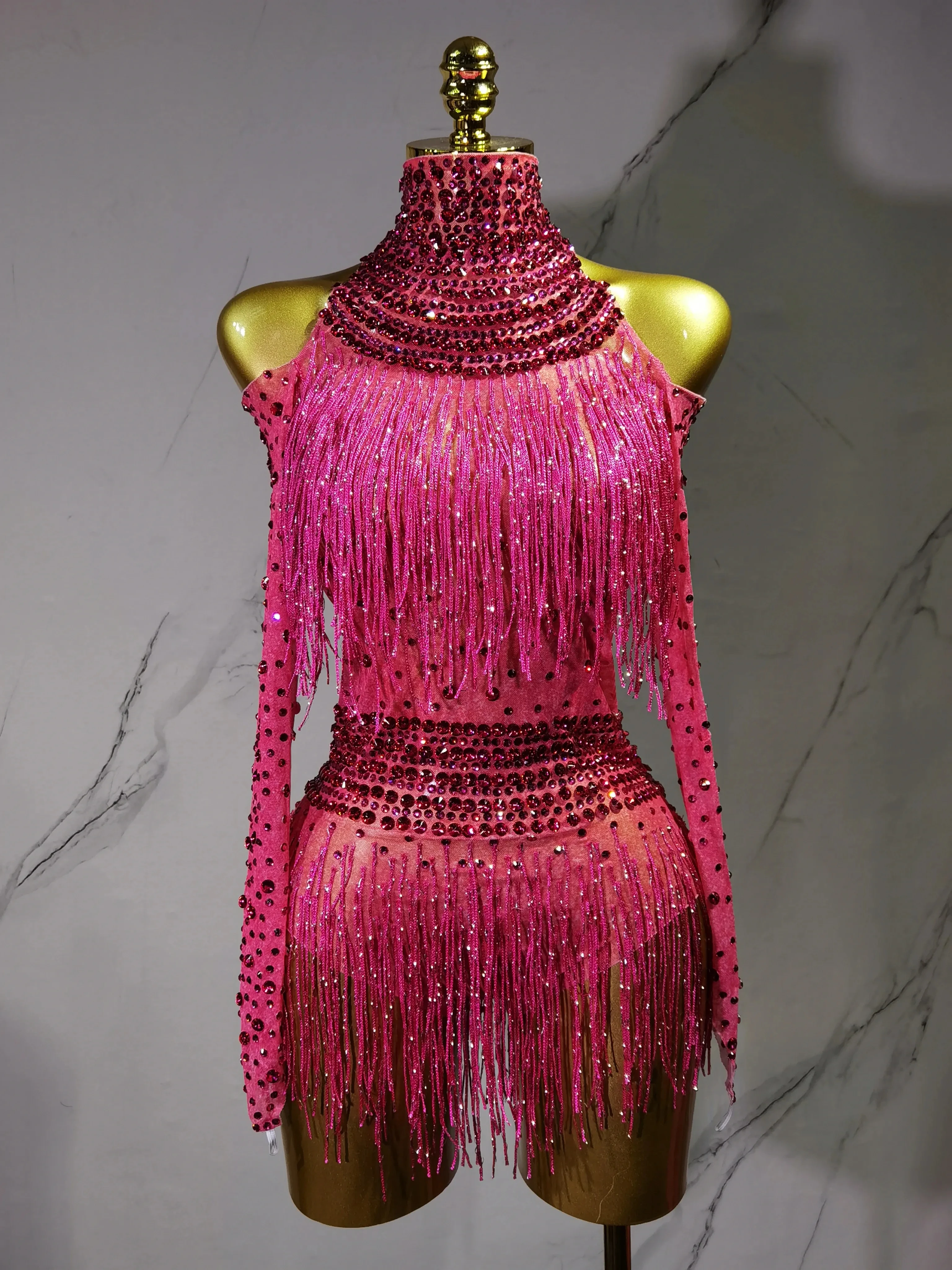 Sparkly Rhinestones Fringes Leotard Sexy DanceBodvsuit Nightclub Outfit Show PerformanceStage Wear Singer Dancer Costume D064