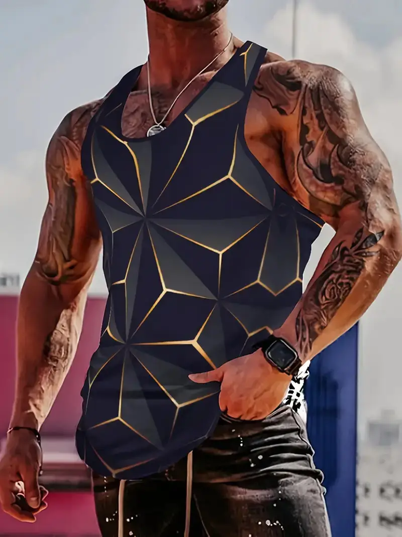 Summer Men's Sleeveless Vest Compass Graphic Stereoscopic Print 3D Outdoor Street Man Clothing Sports Fitness Oversized Tank Top