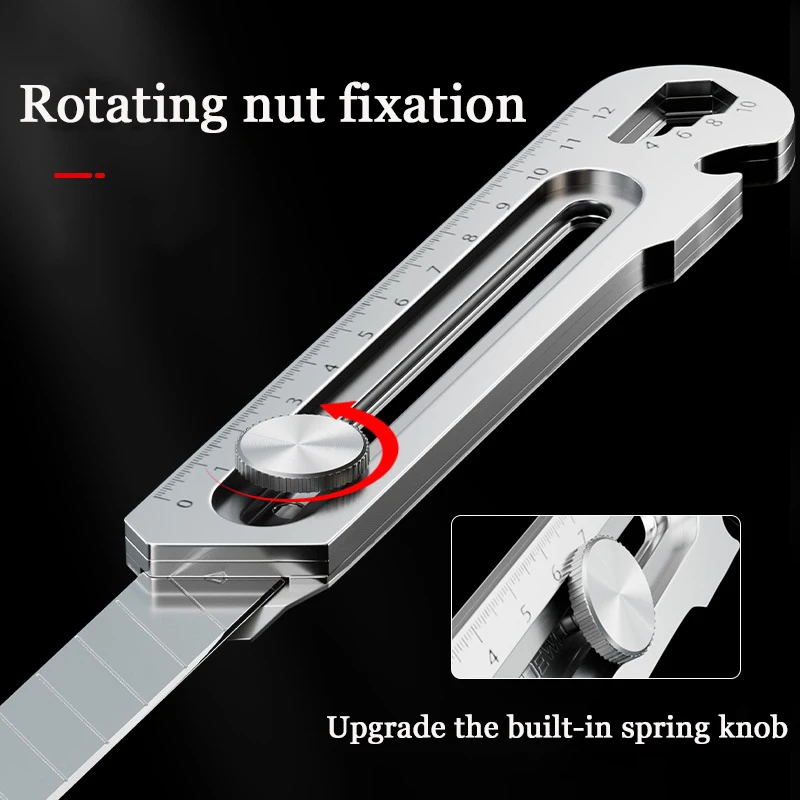 Multifuncional alumínio liga Utility faca, lâmina de prata preta, profissional cortador seguro, Heavy Duty, 6 em 1, Art Couteau, 18 milímetros