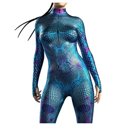 Adult Kids Halloween Zentai Bodysuit Cosplay Costume Party Female Girls Woman 3D Printed Catsuit Fish Scales Jumpsuit