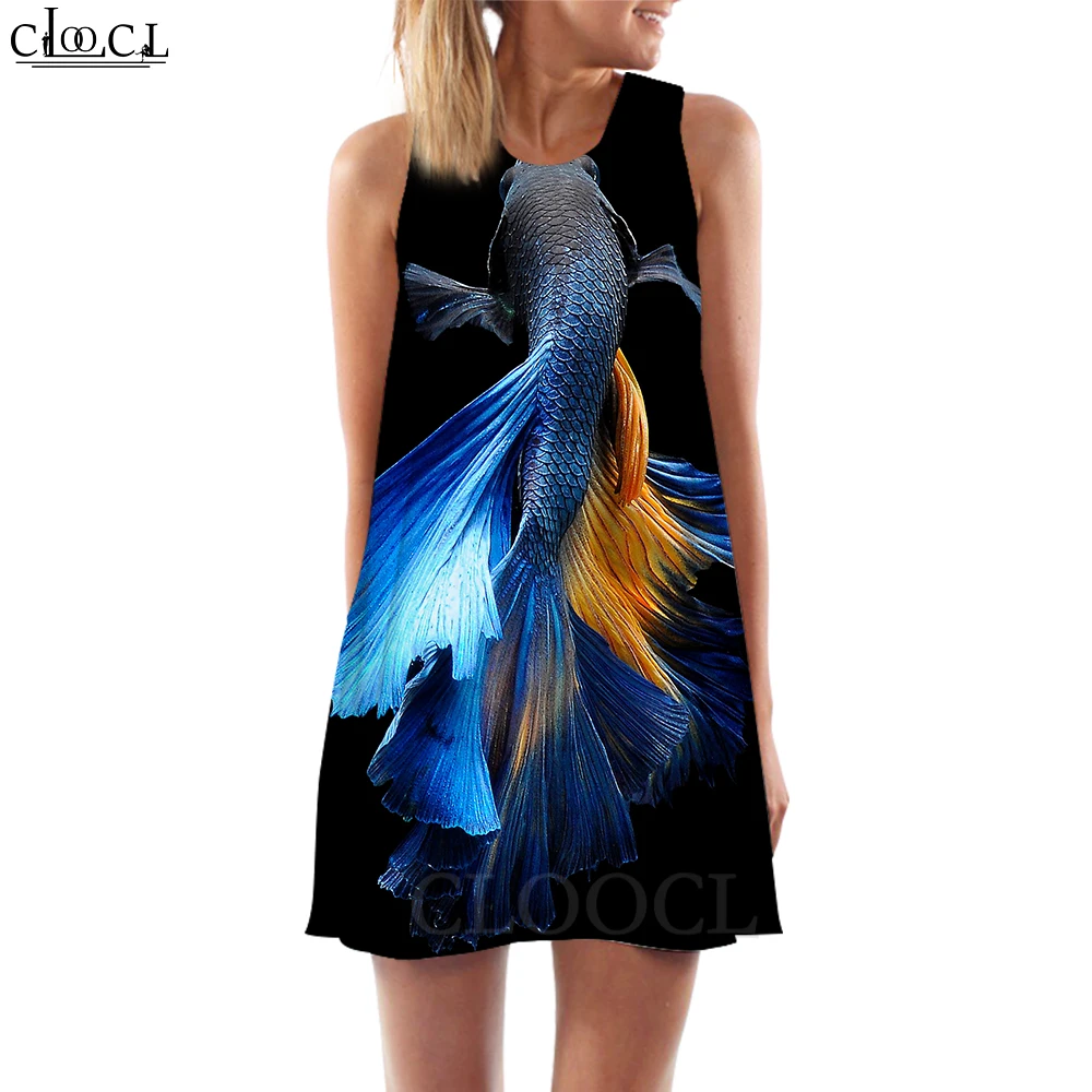 CLOOCL Sexy Women Tank Dress Ponytail Betta Beautiful Animal 3D Printed Sleeveless Dress Mini Dress Beach Style Dropshipping