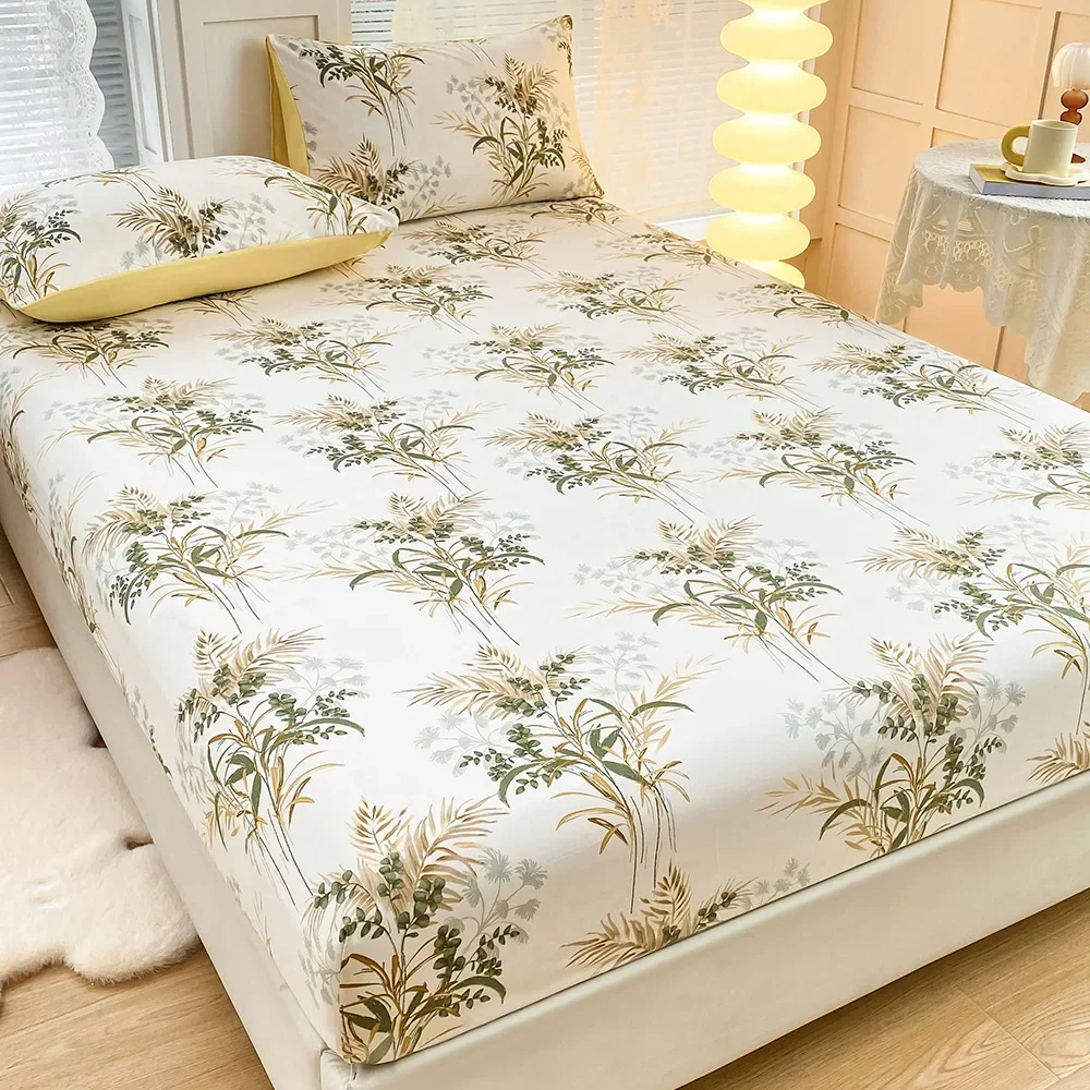 Fashion Print Fitted Sheet with Elastic Band Non Slip Mattress Cover Pillowcase for Single Double Bed Multiple Colors Available