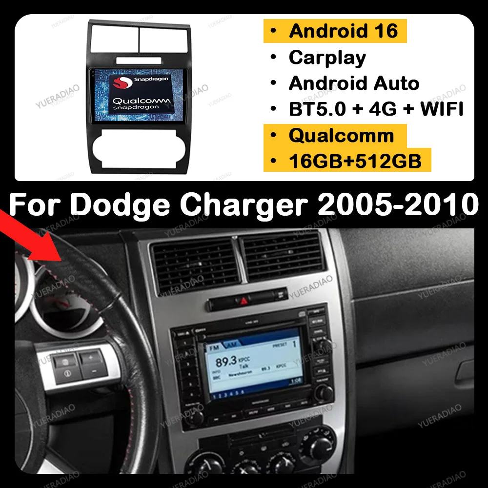 Radio para Auto Android 16 para Dodge Charger LX 2005 - 2010, para Dodge Magnum 2 2003 - 2007, Reproductor Multimedia Estéreo de Video, BT, 4G, WIFI