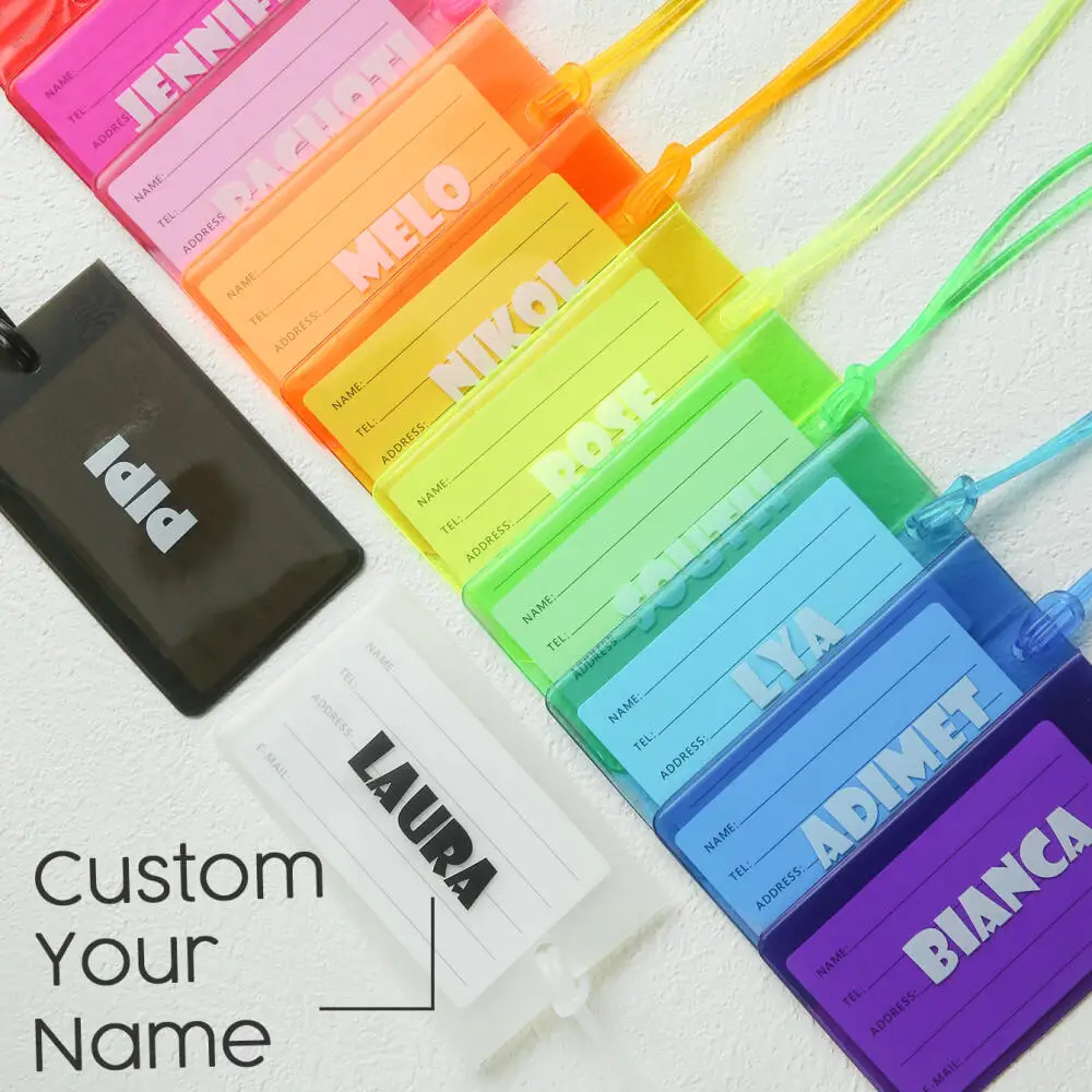 

Custom Name Luggage Tag Personalized Name Fluorescent Pvc Luggage Tag Waterproof Transparent Suitcase Id Tag with Name Card