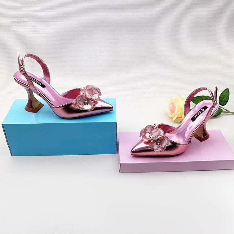Foreign Trade New Pointed Head Shallow Mouth Applique Decoration Simple Fashion Baotou Banquet Women's Sandals