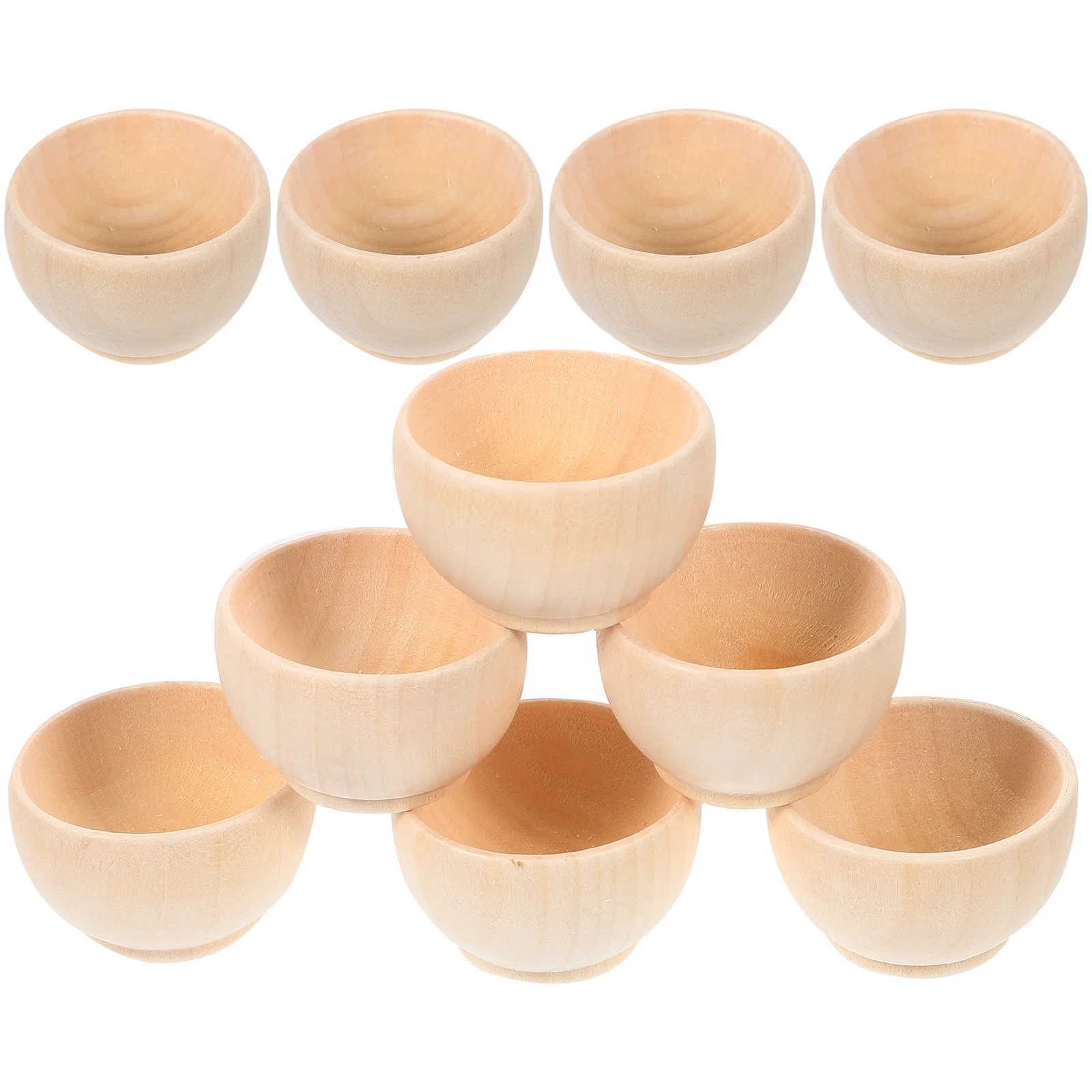 10 Pcs Unpainted Miniature Bowls Small Unfinished Wooden DIY Supplies Cutlery Toys