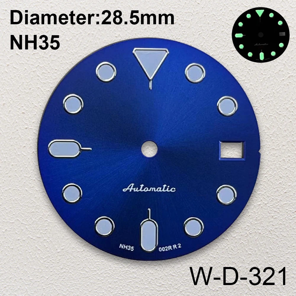 28.5mm S5 Logo SKX007 GMT Quadrante Fit NH35/NH36/4R36 Movimento Verde Luminoso Quadrante Nero/Blu Accessori per la Modifica dell'orologio