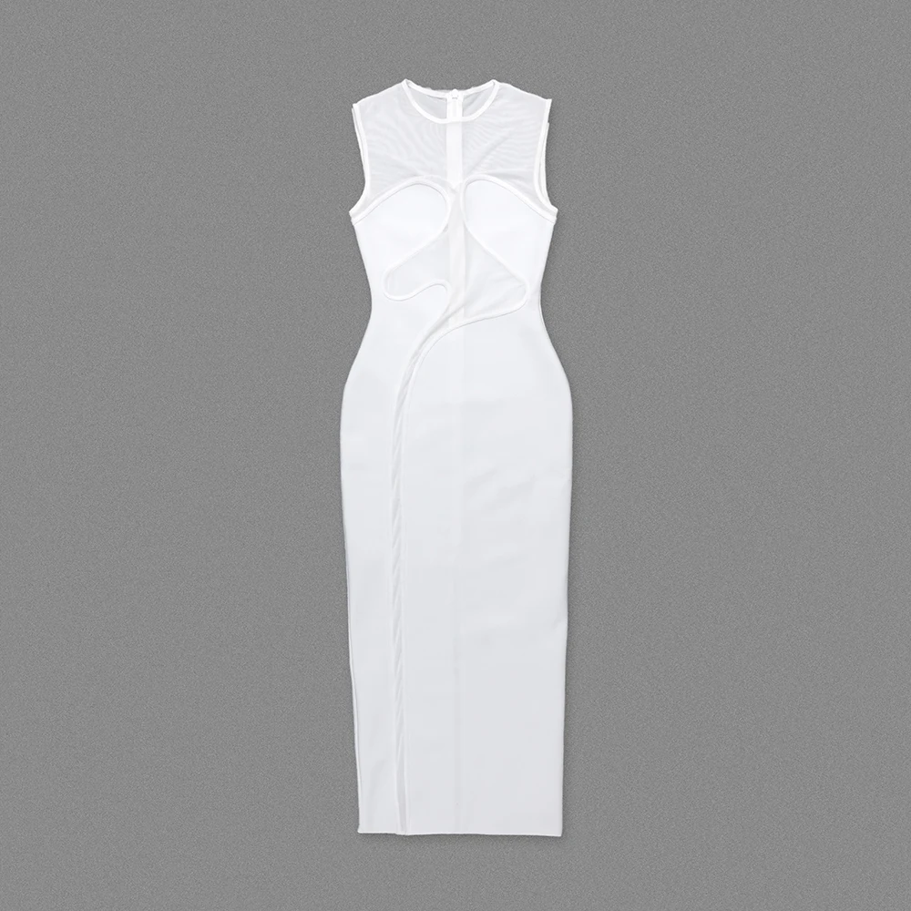 2025 verão branco bandage vestido tule inset feminino verão sexy elegante longo aniversário noite clube vestidos de festa alta elástica