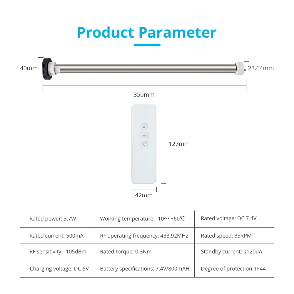 Roller Blind Motor USB Rechargable for 17mm 25mm Tube Motorized Electric Roller Shade Built in Battery Tuya Broadlink Control