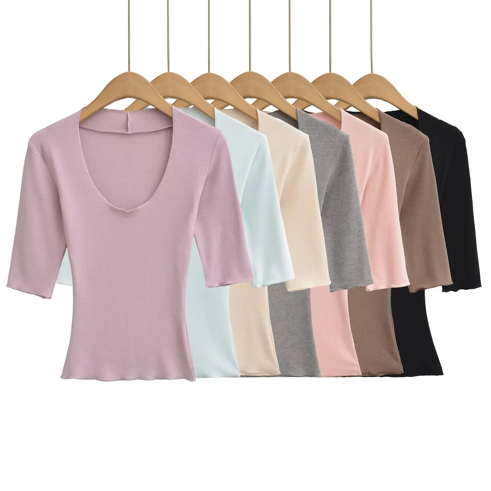 

Slim Fit round Ne Seven Sve Base irt Women's Faion Sle Casual ort Length T-irt Waist Cinching Body ape Highl...