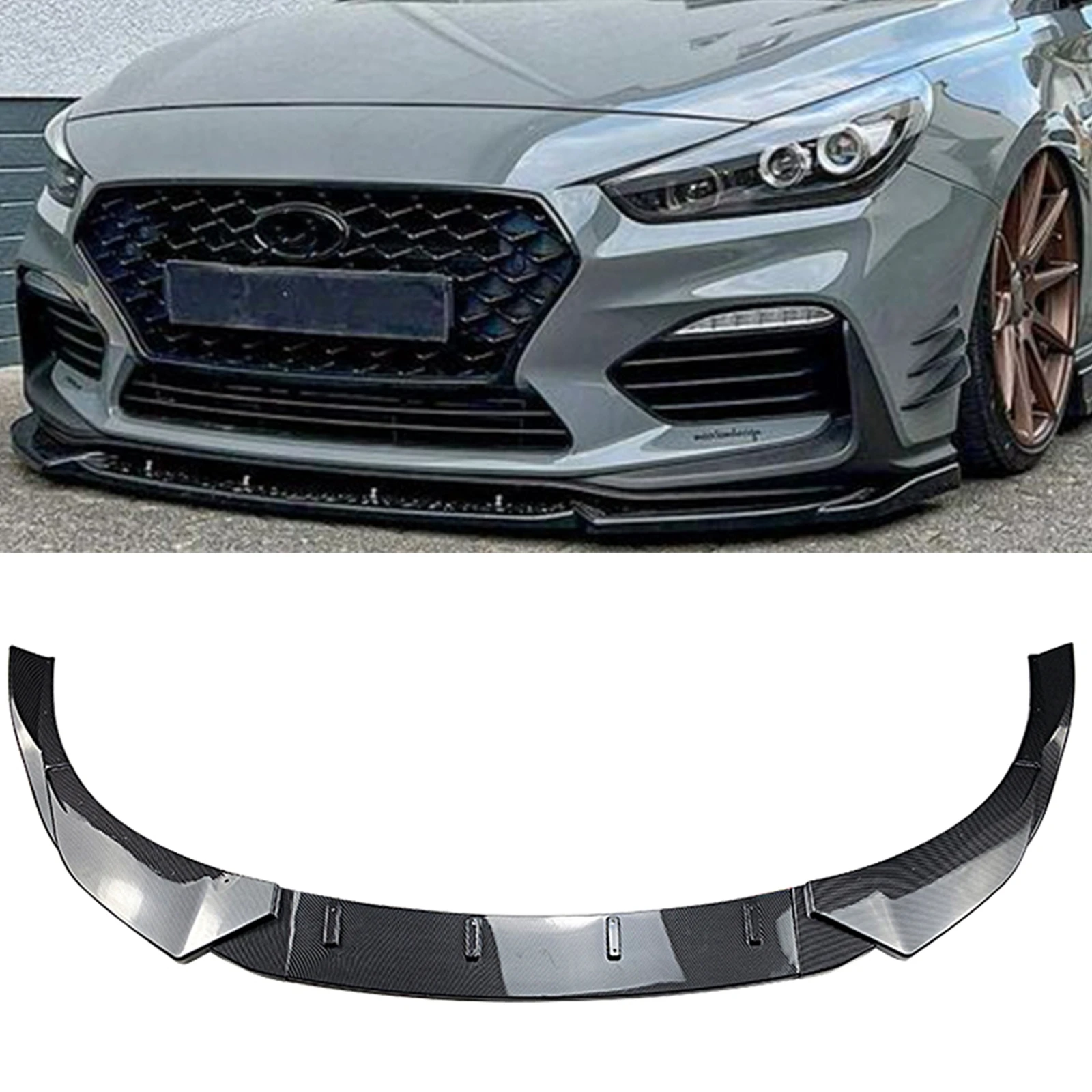 

For Hyundai I30N MK3.5 2020-2024 Front Bumper Spoiler Lip Carbon Fiber Look/Gloss Black Lower Blade Protector Splitter Canard