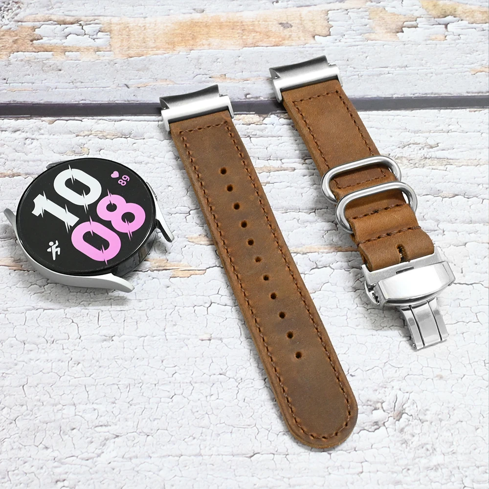 Genuine Leather Band for Samsung Galaxy 5/6/7 44mm 40mm Galaxy Watch FE Quick Fit Strap for Galaxy 6 Classic 47mm 43mm 5Pro 45mm